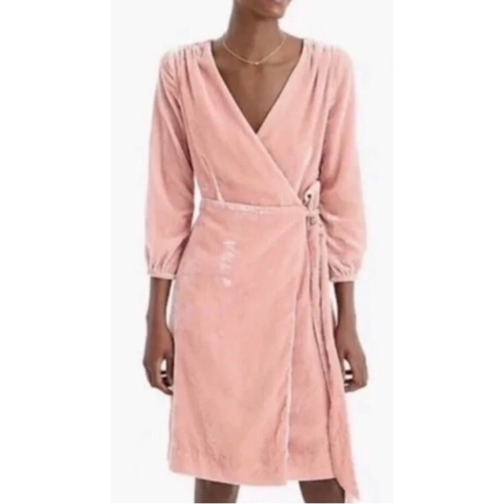 J Crew Wrap Dress Apricot Peach Pink Velvet Velour Lined 8P $148